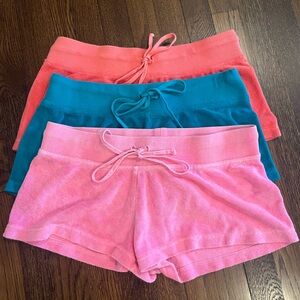 Hard Tail Junior XL Terry Cloth Shorts in orange, blue and pink.
